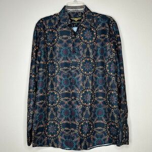 PREMIERE Long Sleeve Button Down Dress Shirt MULTI COLOR ABSTRACT CHAIN‎ Size M